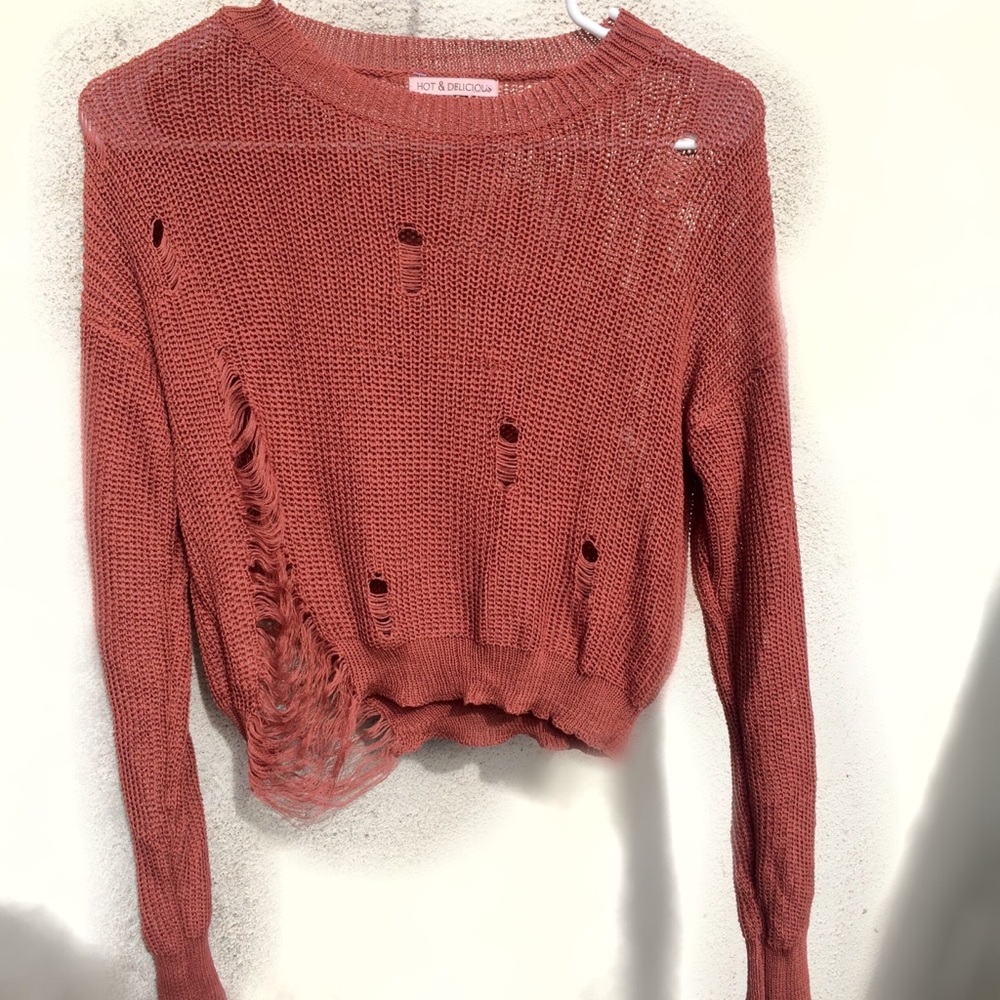 Distressed crop sweater